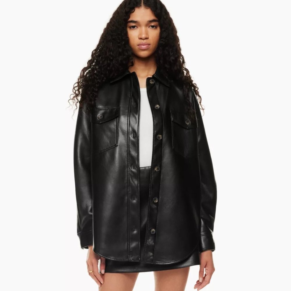 aritizia wildred black vegan leather "the ganna shirt jacket"